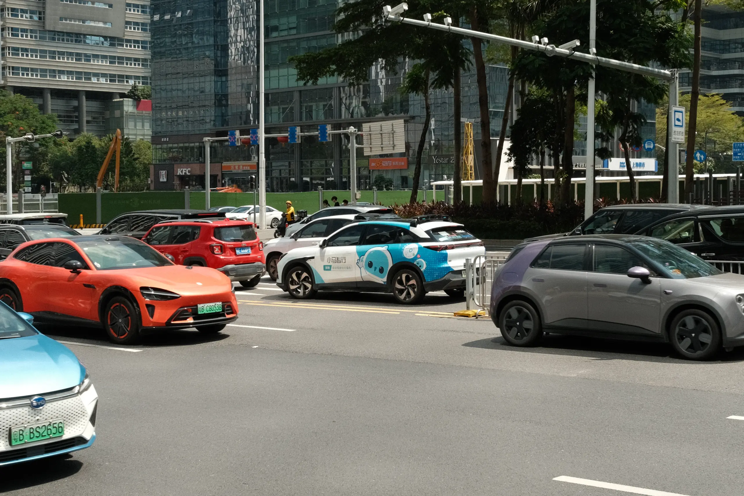 Electric cars at a junction in Shenzhen