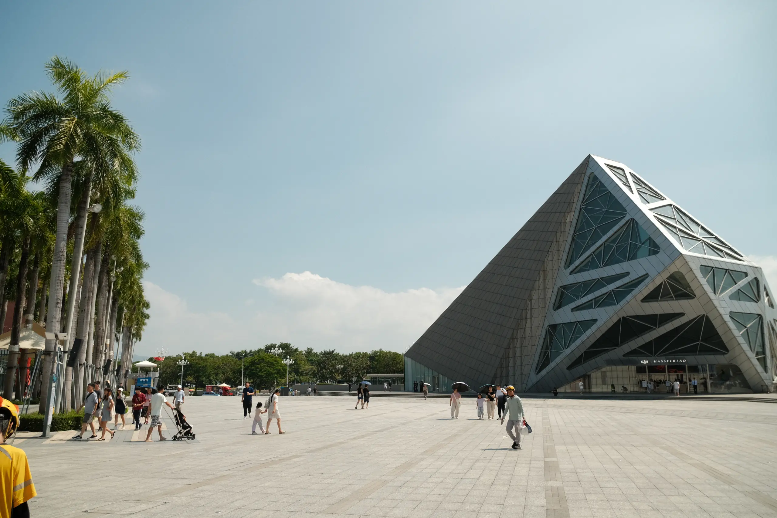 A glass pyramid on a plaza in Shenzhen