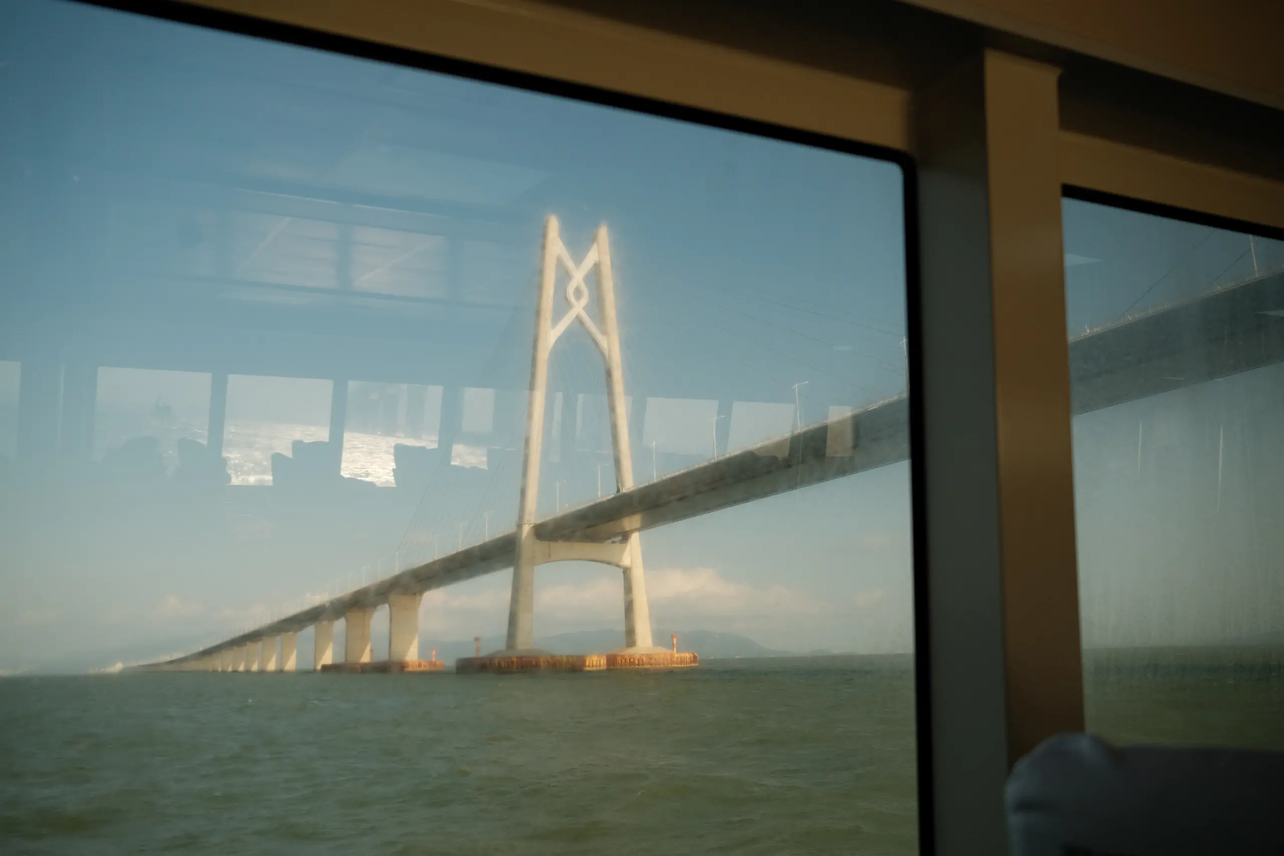 The Hong Kong–Zhuhai–Macau Bridge seen from the ferry window